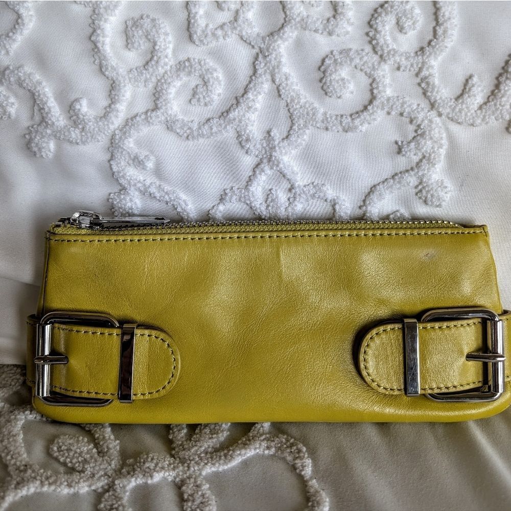 Banana Republic Chartreuse Leather Small Clutch Bag With Chrome Buckle Detail